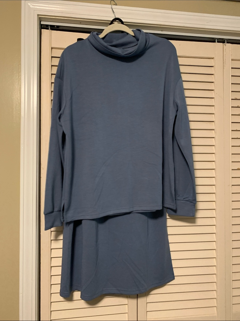 Blue Two-Piece Lounge Set - Cozy Turtleneck Top & Skirt NWOT.  wrong size for me